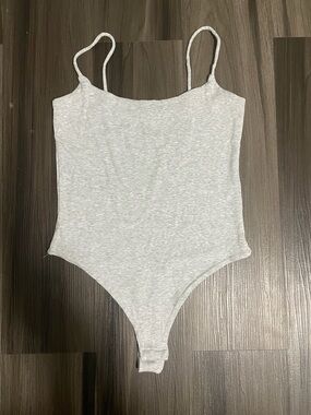Cotton On Light Gray Ribbed Spaghetti Strap Bodysuit
